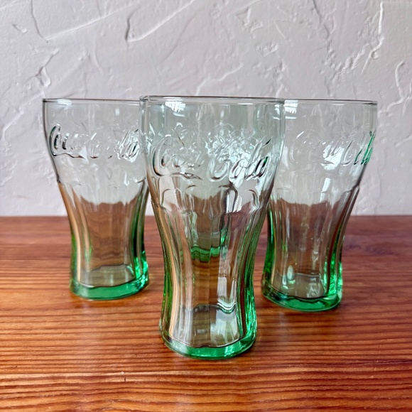 Set of 4 | Vintage Libbey Coca-Cola Glasses | Green Tint | Georgia Green - Picture 5 of 13